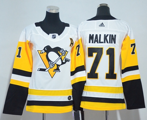 Adidas Penguins #71 Evgeni Malkin White Road Authentic Women's Stitched NHL Jersey - Click Image to Close